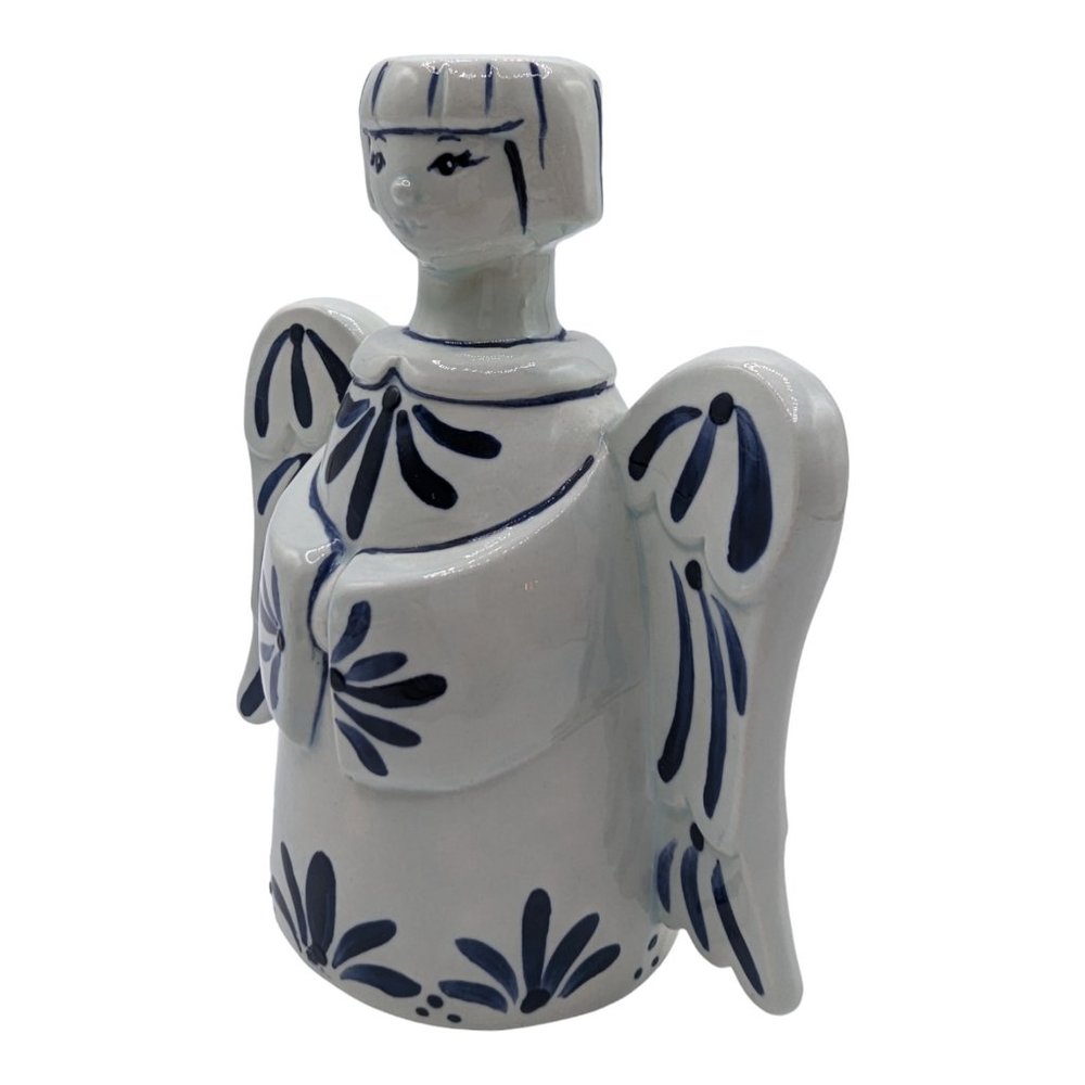 Vintage Blue & White Art Pottery Angel Taper Candle Holder Signed - Picture 4 of 9